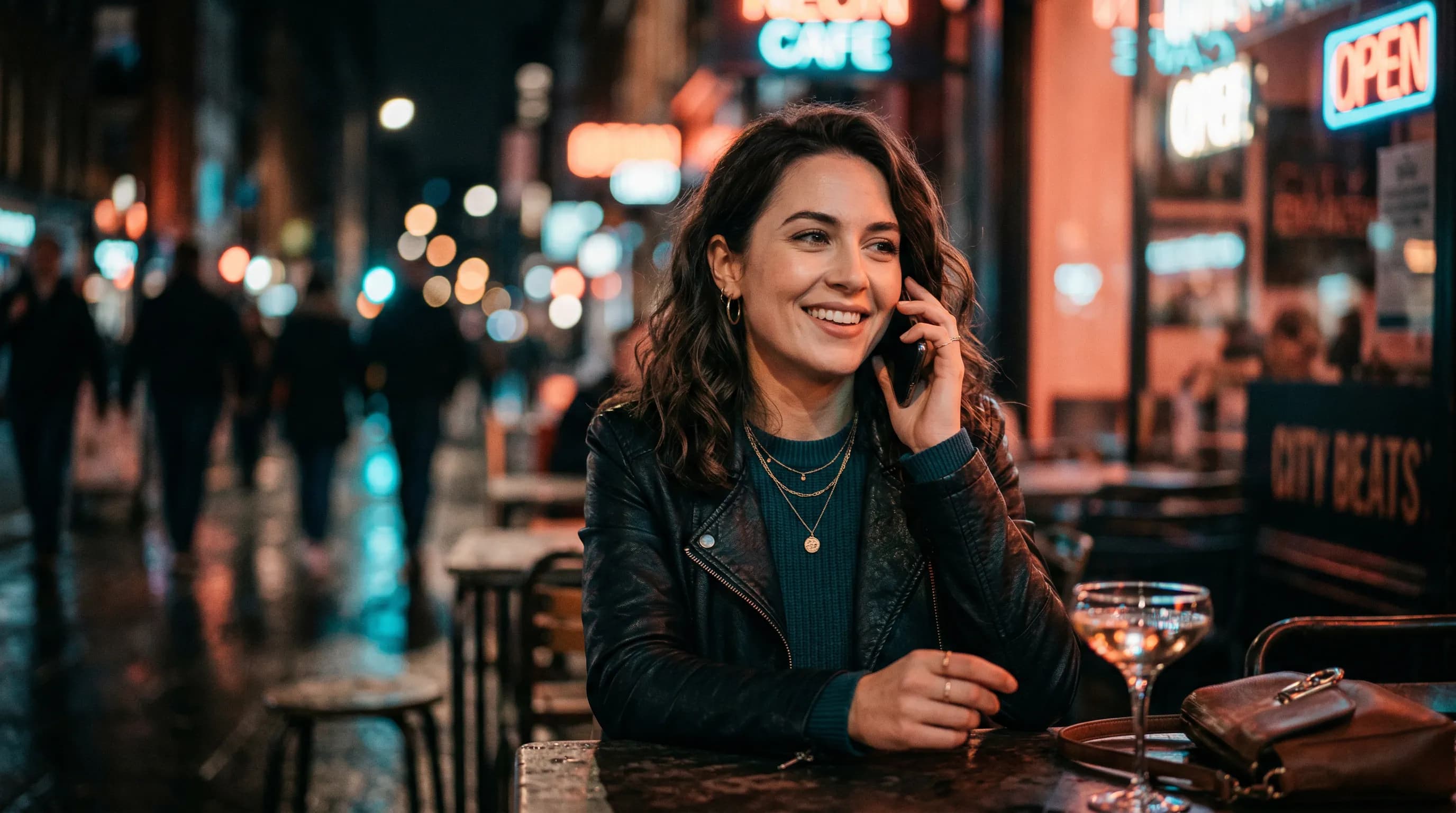 Person having a warm phone conversation